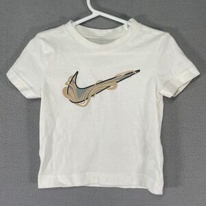 Nike Kids White Swoosh Logo TShirt Size 2T‎ Cotton Polyester Blend